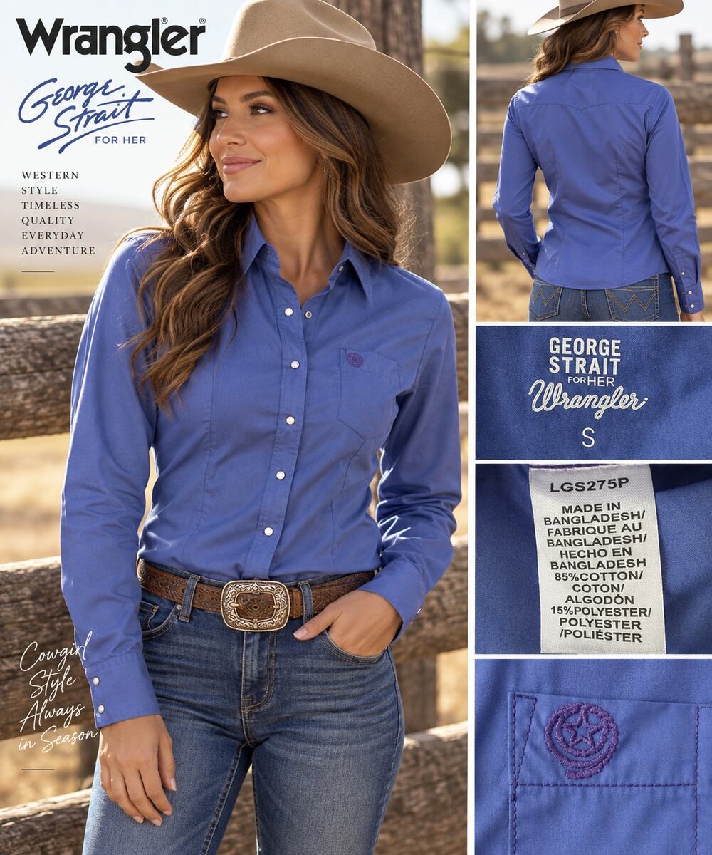 Wrangler George Strait For Her Western Shirt Womens S Blue Button Down Cowgirl